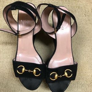 GUCCI SUEDE RUST PLATFORM WEDGES size 8